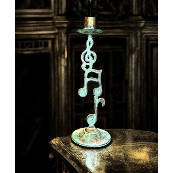Vintage Brass Music Notes Candlestick Holder - Patina Finish -10 Inch’s -rare - Picture 1 of 6